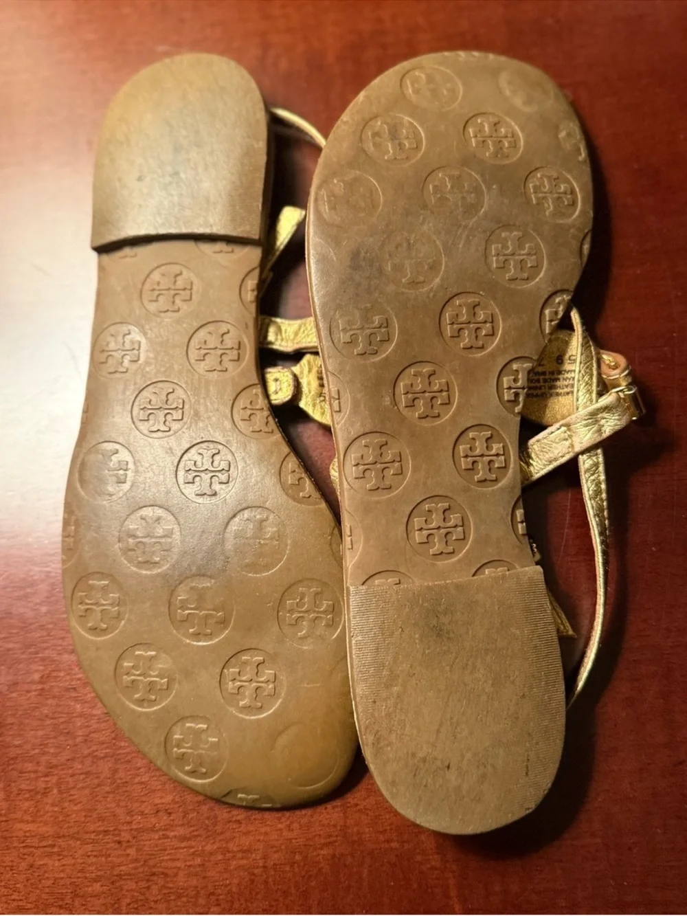 Tory Burch Metallic Gold Logo Thong Sandals
